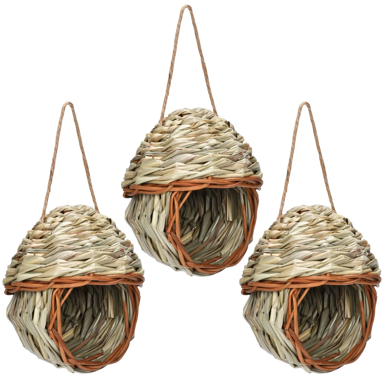 Amazon Hot Sale 3 Packs Hanging Natural Reed Hand Woven Grass Hideaway Finch Canary Chickadee Woven Bird Nest