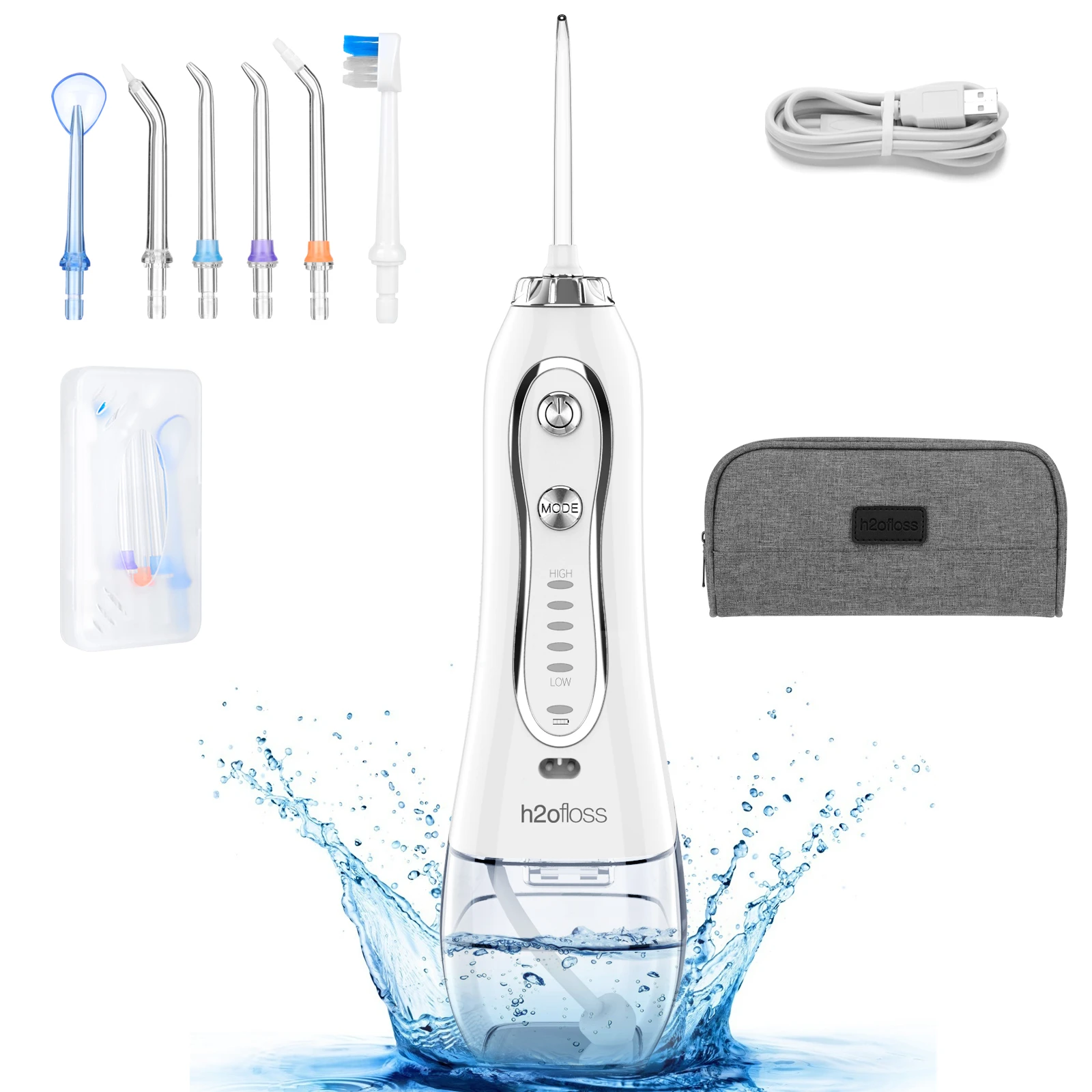 H2ofloss Cordless Oral Irrigator With 5 modes Portable Water Jet Flosser  For Teeth Rechargeable IPX7 Waterproof Water Flosser
