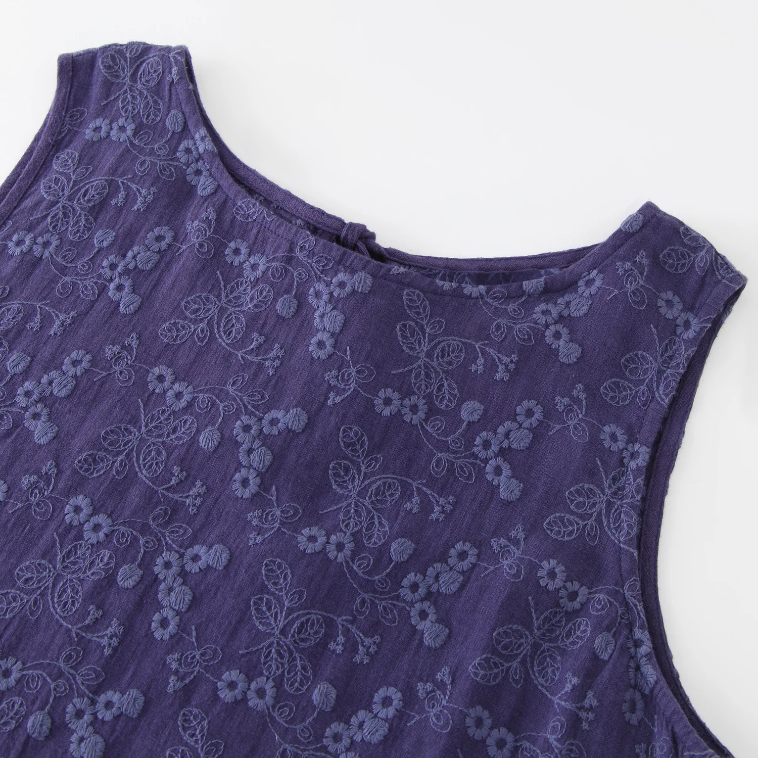 Custom Linen Clothing Manufacturer Purple Floral Ladies Hand Embroidery Dress Women High Quality 100%  Linen Dresses for Women