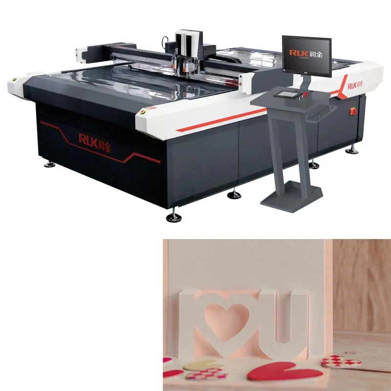 China RUK package lining flatbed cutter pe film cutting machine/box sample PVC felt table box making machine for corrugated card