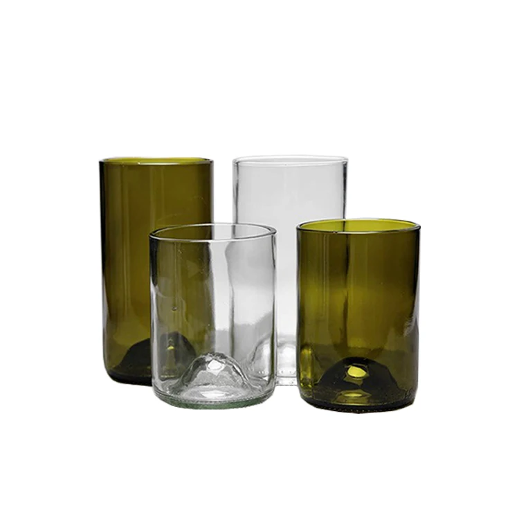 Wholesale Handmade Glass Candle Holder Half Cut Wine Bottles Wine Bottle Cutting Vase