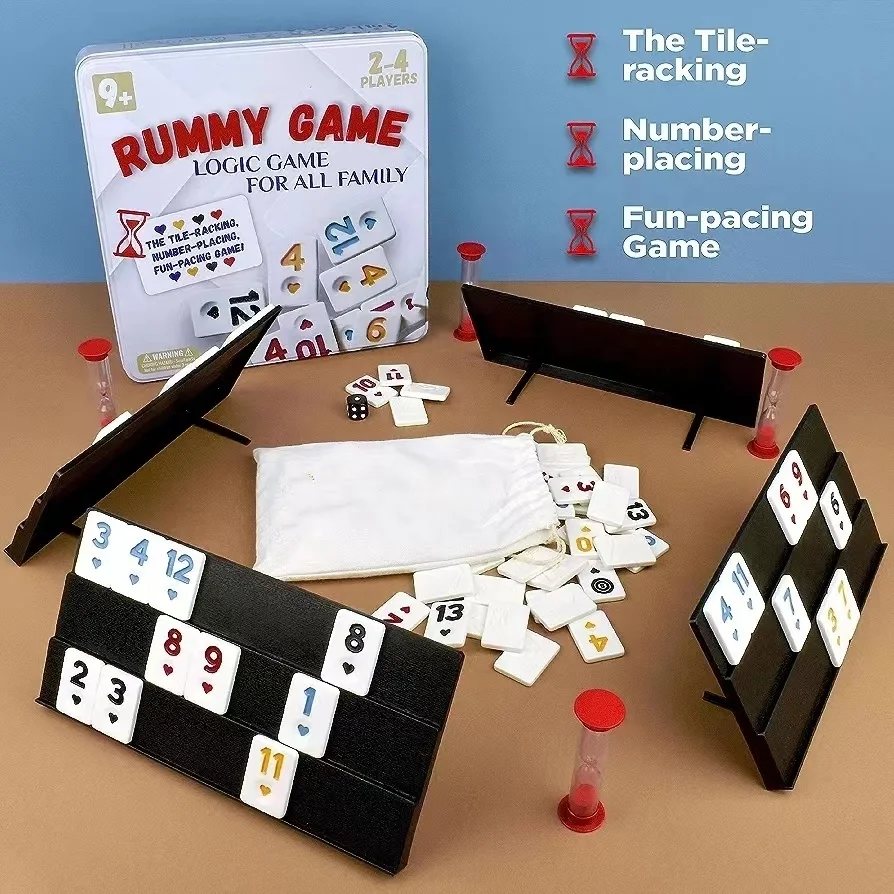 Rummy Cube Game with Case, Classic Rummy Cube Board Game for Kids Rummy Cubes Game with 106 Tiles and 4 Durable Trays