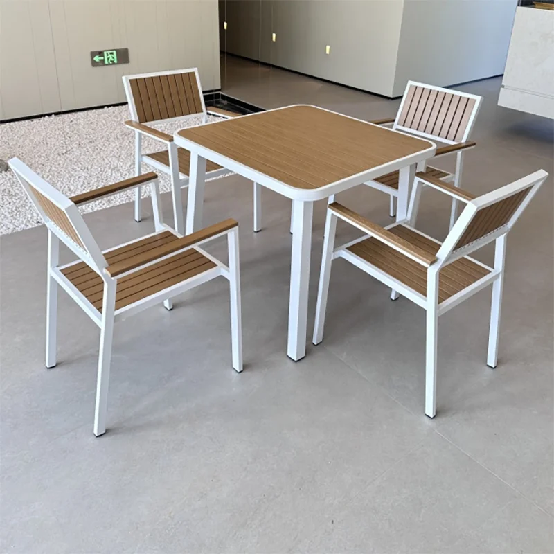 Hot Sale Aluminum Outdoor Furniture Cafe Restaurant Garden Plastic Wood Dining Chairs Tables