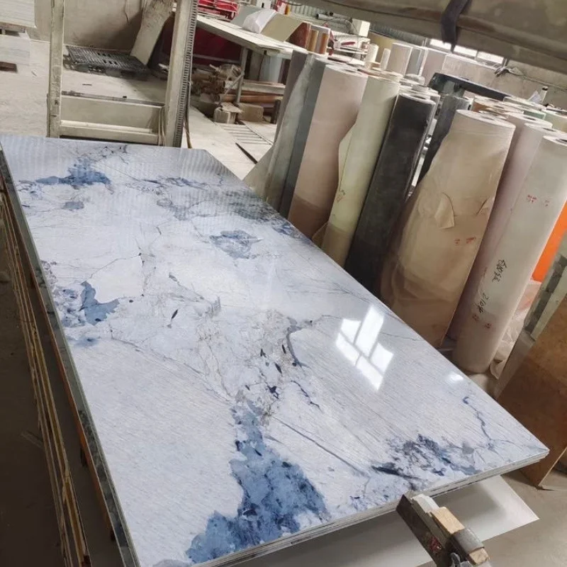 High quality coated kitchen cabinets high gloss wall marble panel for bathroom pvc marble panel
