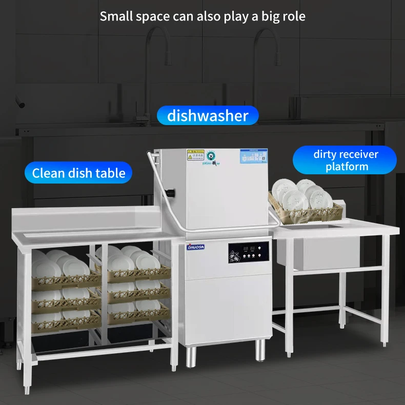 Automatic Restaurant Canteen Dishwasher Equipment Commercial Double Cycle Disinfection Drying 380V Electric Stainless Steel 380