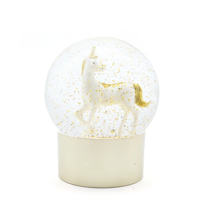 Lovely Resin Snow Globes Golden Unicorn  Water Globe For Home Decoration