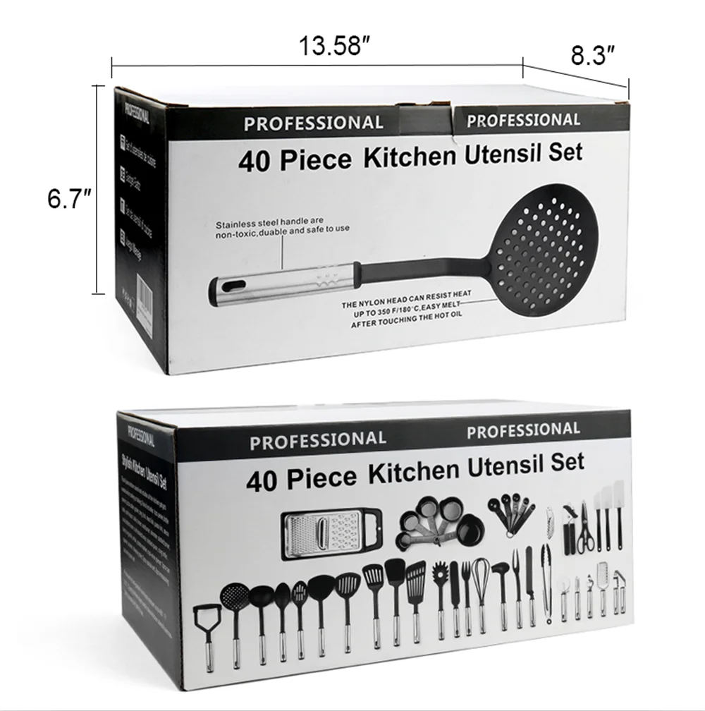 Набор термостойких кухонных принадлежностей из нержавеющей стали и нейлона, 40 шт.