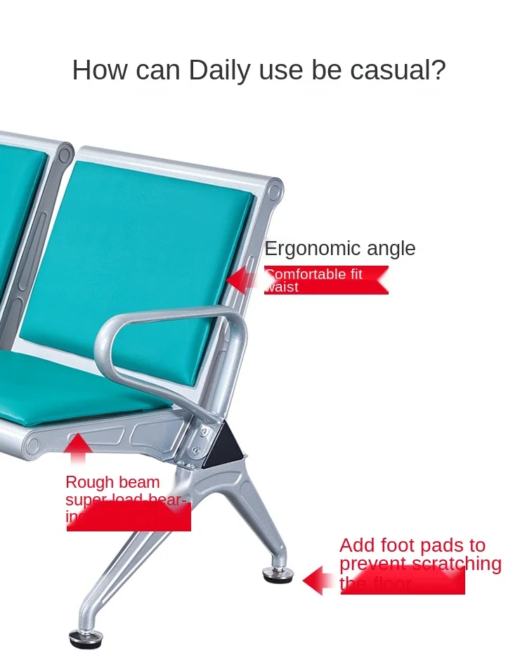 salon reception hotel metalic modern public office hospital mall patient 5 seater waiting chair