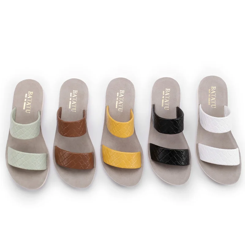 Factory Wholesale Pure Color Two Belt Designer Slides OEM Ladies Slippers