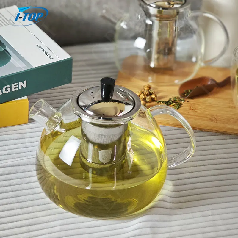 Best Quality Hand Blown Glass Teapot Flower Tea High Borosilicate Glass Teapot With Glass Infuser
