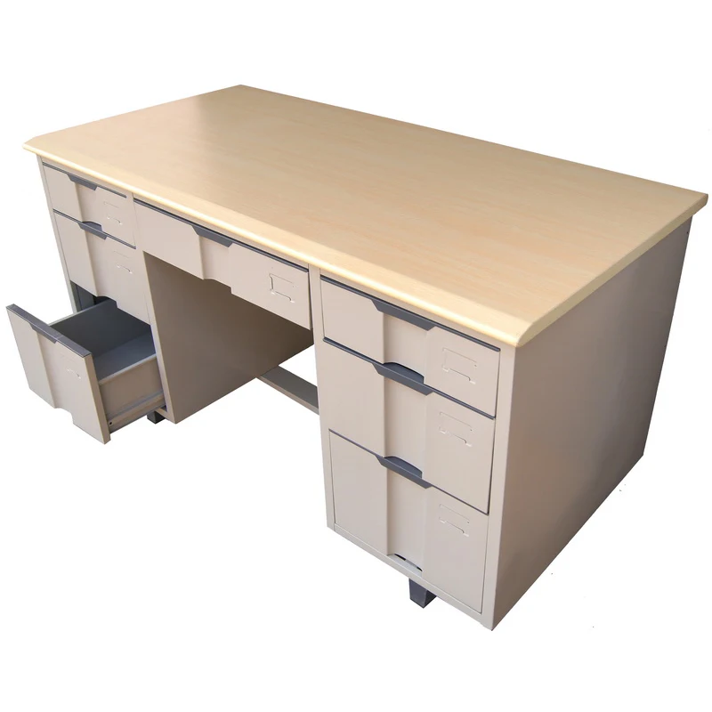 Modern Double Pedestals Steel and Wood Computer Desk Modular Office Furniture for Home Use Iron and Wooden Standing Desk