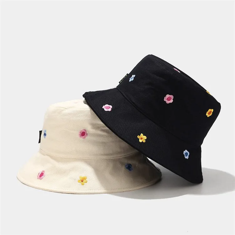 Four Seasons 100% Cotton Flower Embroidery Bucket Hat Fisherman Hat Outdoor Wholesale Bucket Hats for Men And Women