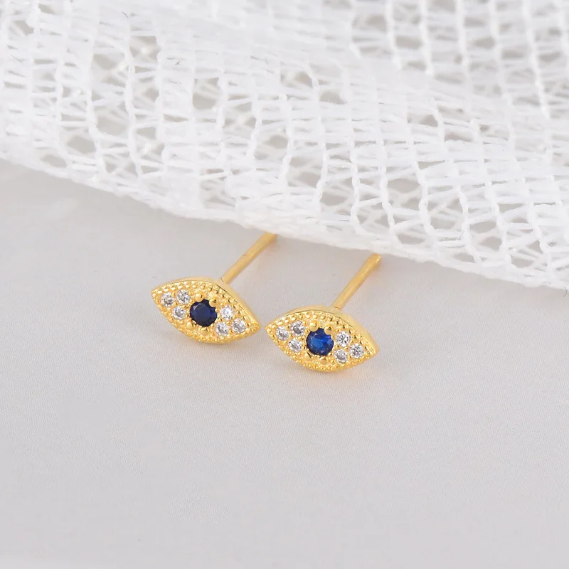 925 Sterling Silver Pave Zircon Blue Stud Earrings Women Classic Temperament Wedding Jewelry Accessories