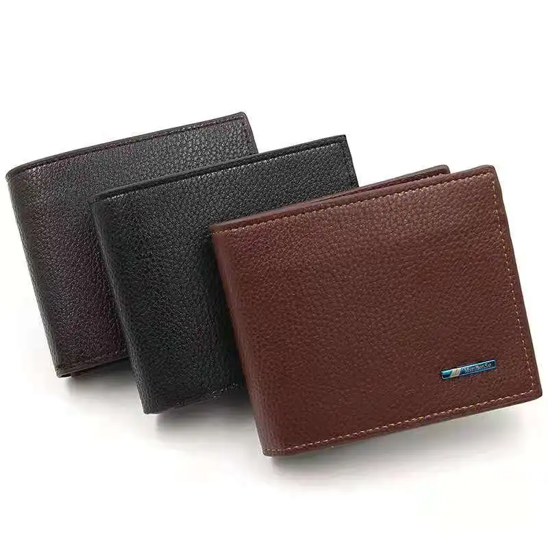 Wholesale designer custom classic casual men quilted wallet 2021 pu leather brown trifold wallet