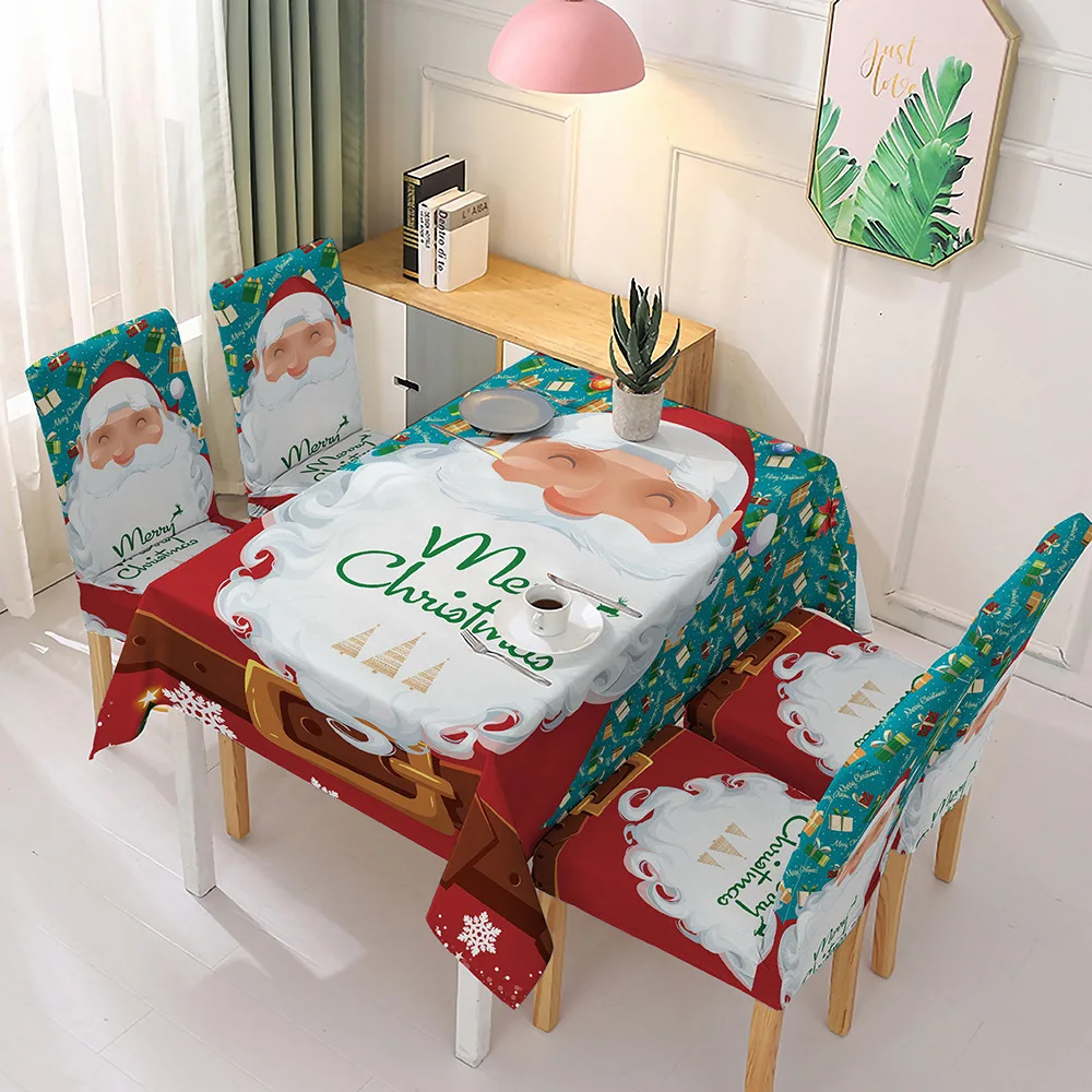 Christmas digital printing polyester Party dining tablecloth chair cover sets Table Cloth