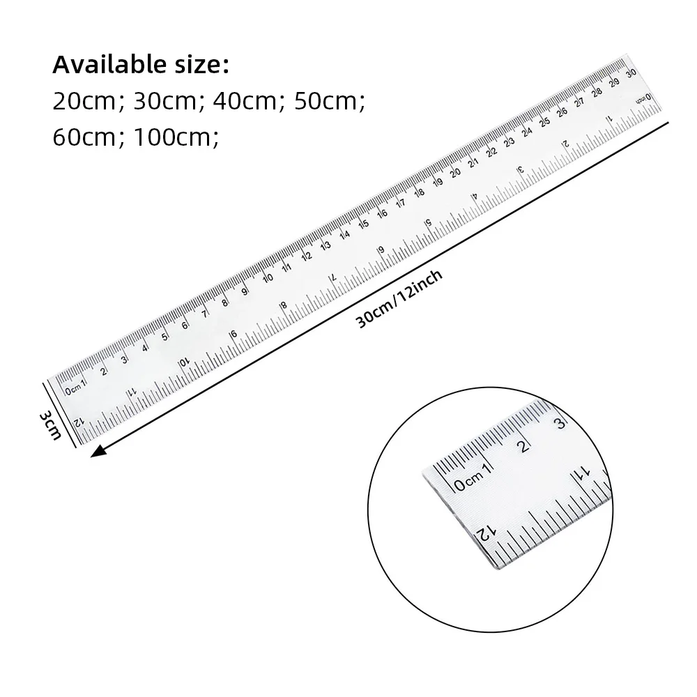 SINOART 20/30/40/50/60/100cm Clear Straight Ruler Plastic Ruler With graduation both in metric & inch