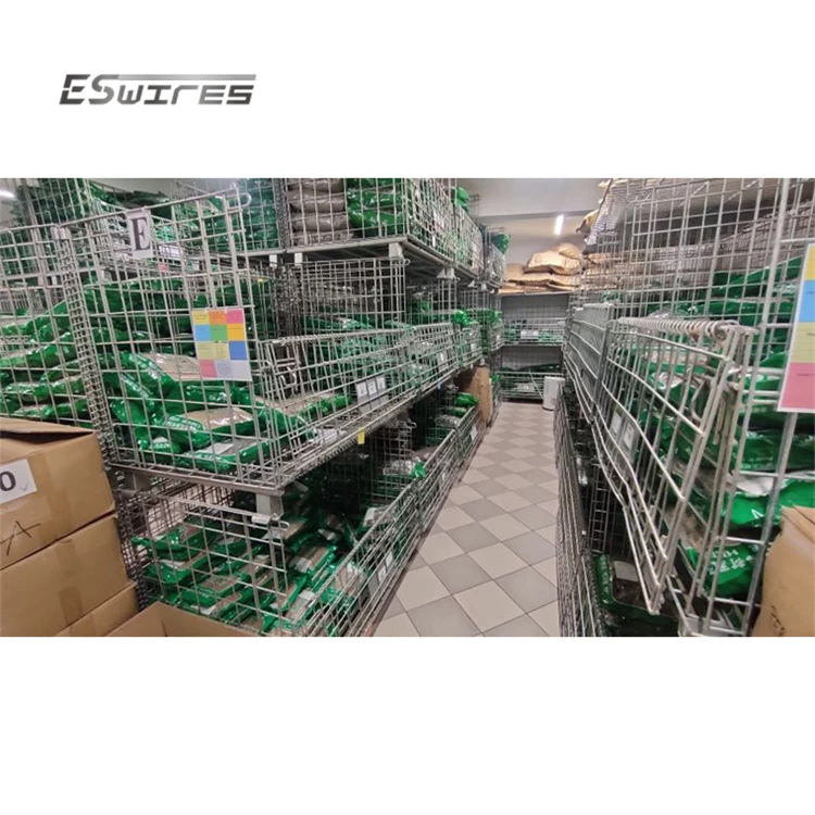 Hot sale industrial storage stackable collapsible wire mesh warehouse basket pallet with top lid