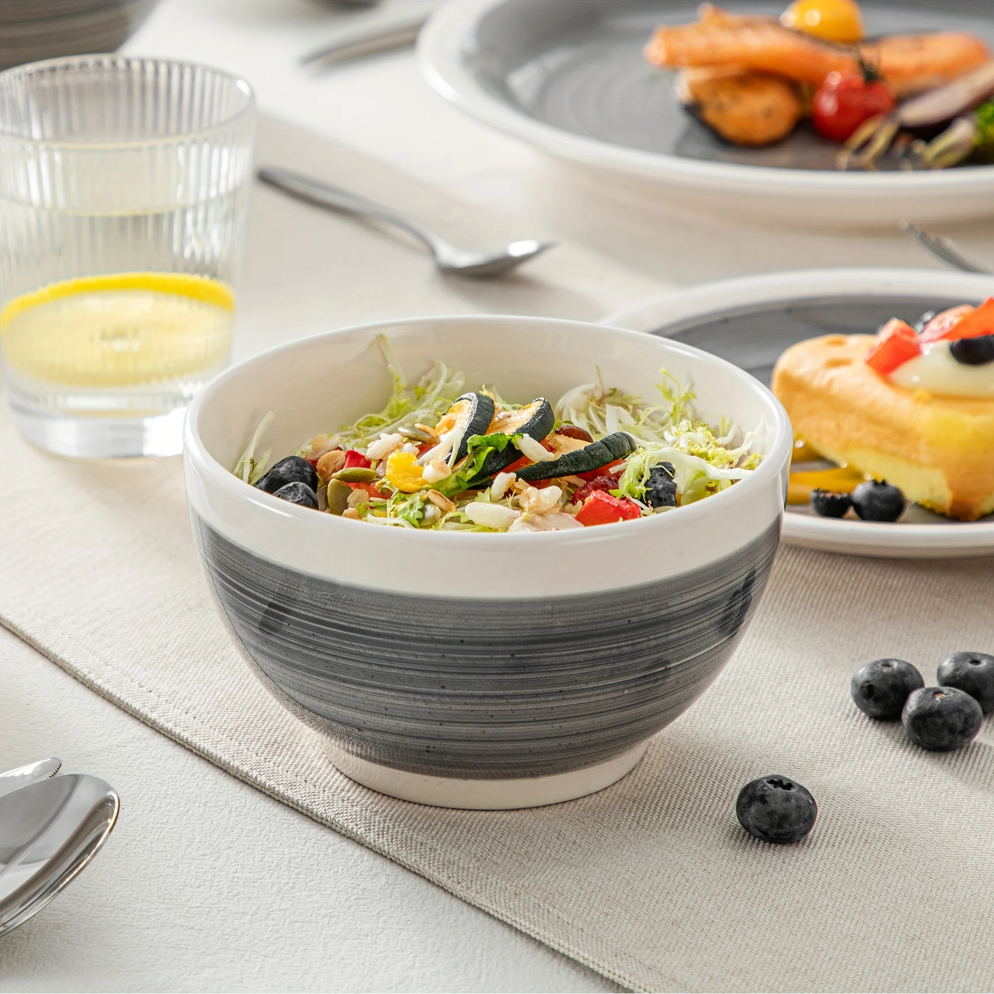 16 Piece Gray Tableware Ceramic Plate Bowl Cup Set Home Party Picnic