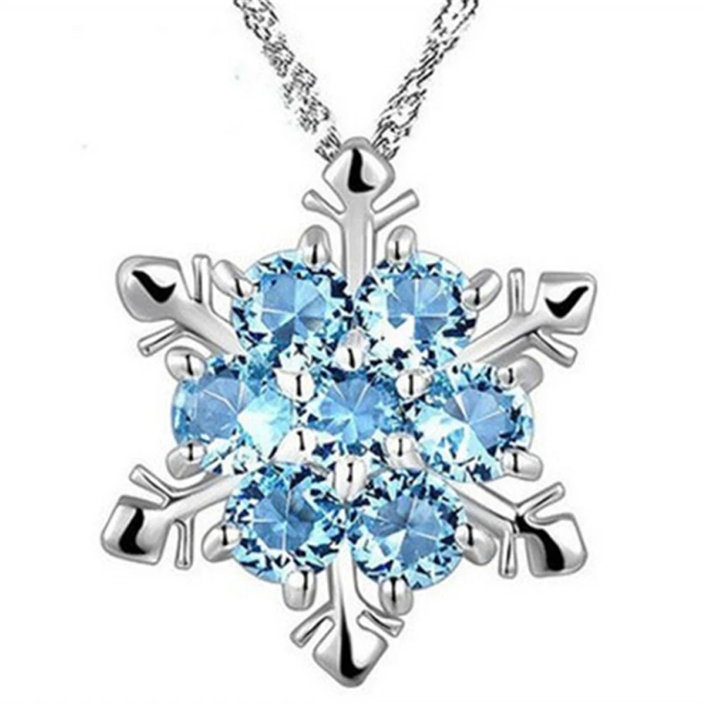 Women CZ Rhinestone Snowflake Pendant Necklace 18 inches Chain Hanging full Zircon Crystal Pendant Choker jewelry