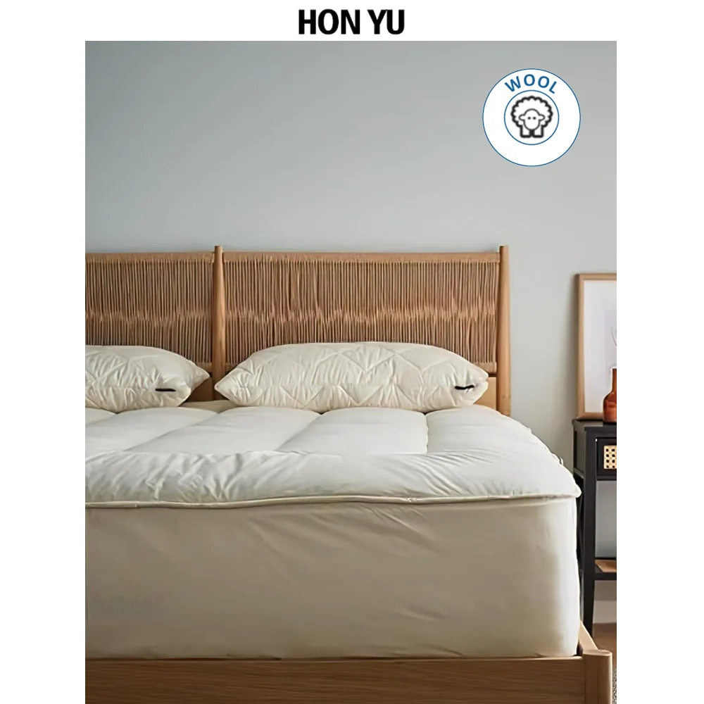 Organic Collection - Organic Wool Mattress Topper Natural Wool Fiber Filled Mattress Pad with Breathable Cotton Shell for Home