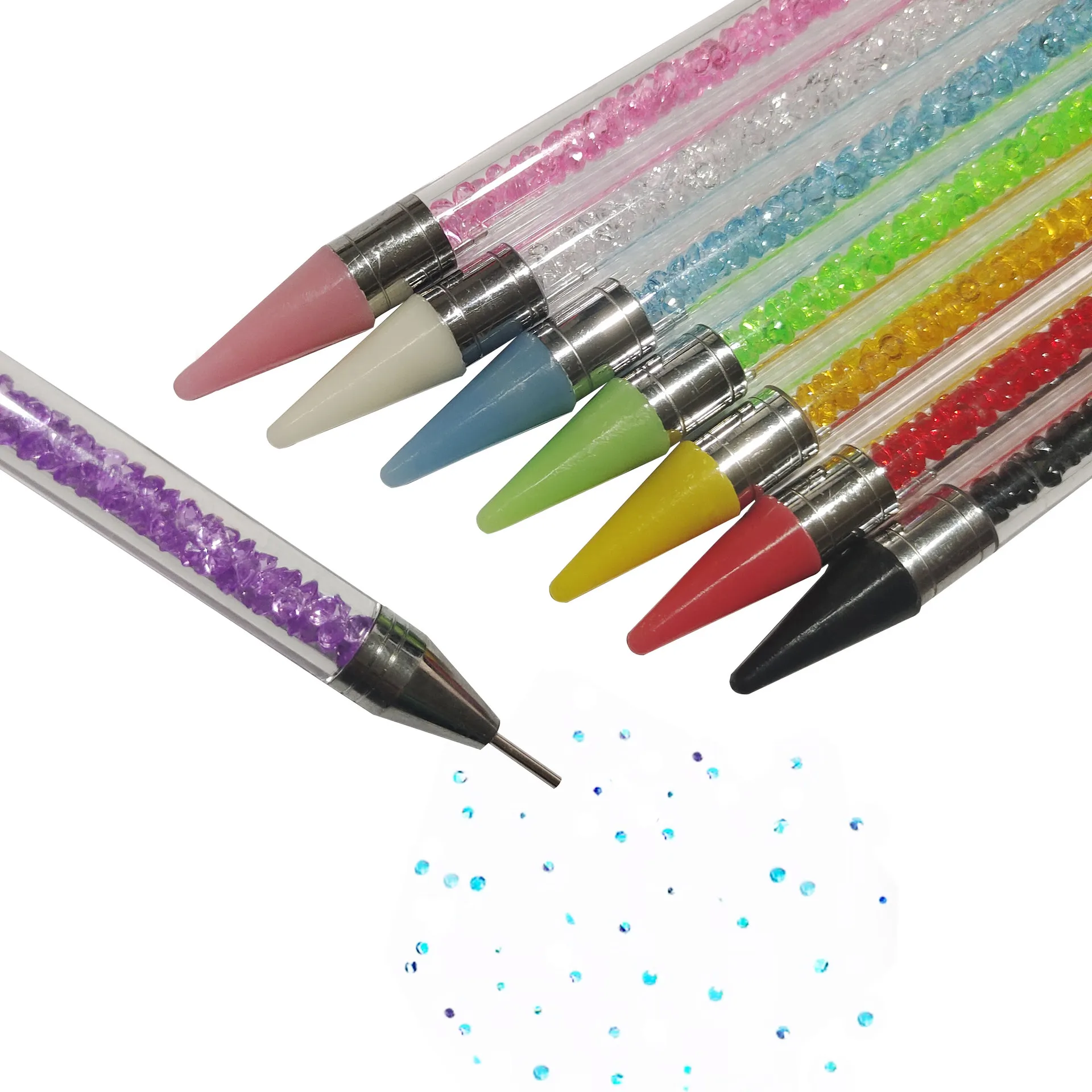 Nail Art Pens 2 in 1 Double Ended Rhinestone Handle Wax and Metal Head Nail Manicure Art brushes Wax Pen Dotting Pen