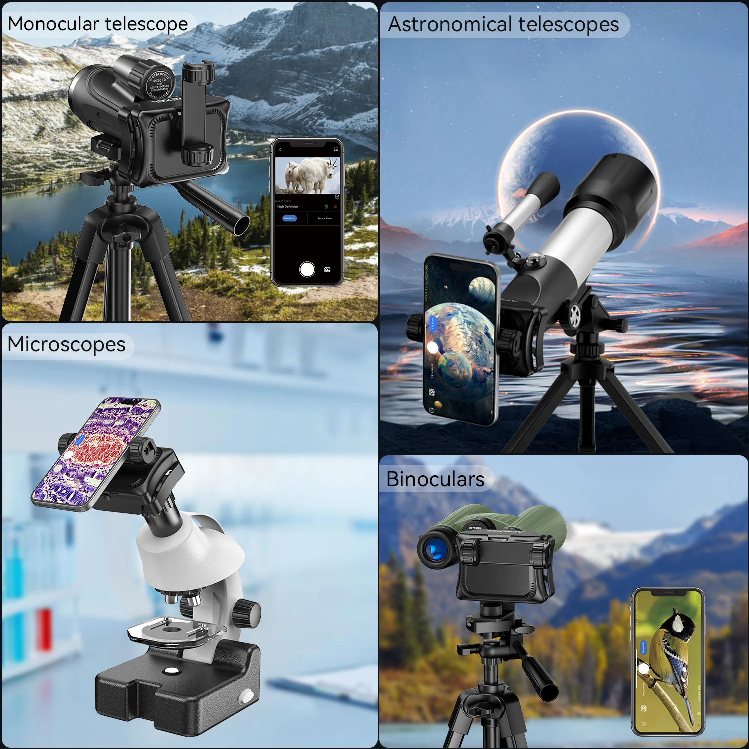 APEXEL Planetary Camera WIFI Telescope Eyepiece Mount Adapter Telescope Camera Suitable for Entry Level Astrophotography