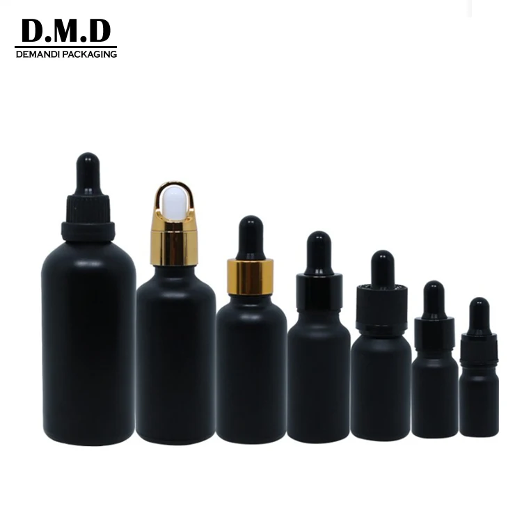 Wholesale 5 ml 10ml 15ml 20ml 60 ml 100 ml 1oz glass matted black dropper bottle 30 ml