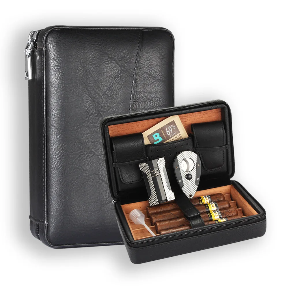 Personalized Cigar Gift Box Leather Humidor Brown Cigar Lighter Humidor