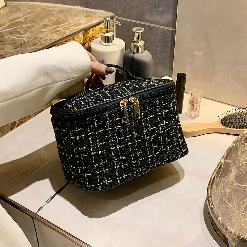 Корейская маленькая сумочка для макияжа женщин портативная вместительная однотонная женская косметичка в форме цилиндра дома и путешествий изысканный макияж