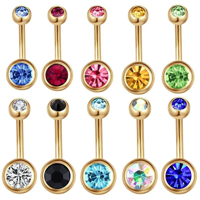 Trend wholesale rhinestone silver gold stainless steel cute fashion navel rings for women body piercing jewelry