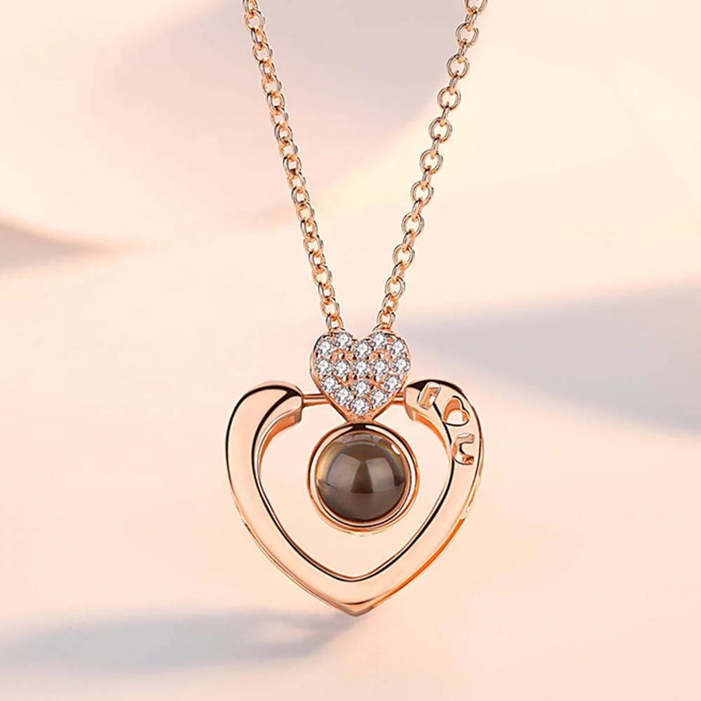 Best Jewelry Fashion  925 Sterling Silver Two Menth Way Wear Nano Engraved 100 Languages I LOVE YOU Double Heart Necklace