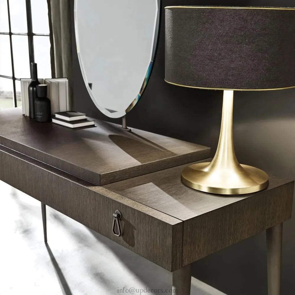 High End Bespoke Furniture Italian Bedroom Furniture Designer Veneered Dressing Table With Oval Mirror