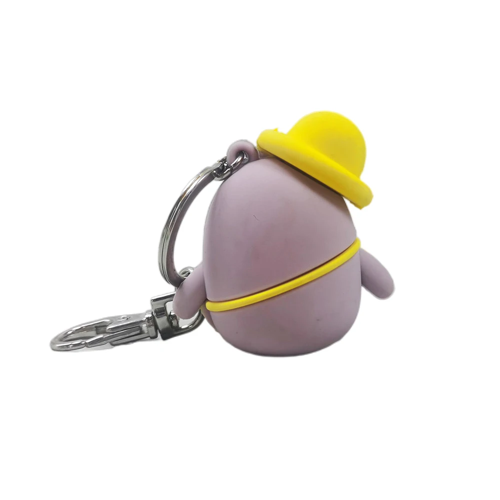 Factory Oem Purple Color Custom Design Cute 3D Pvc Penguin Keychain With Pink Hat