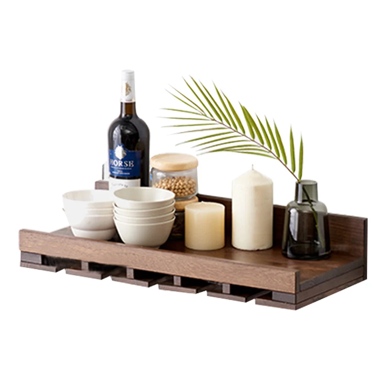 
Natural Walnut Wine rack Wooden Wall Mounted Wine Bottle Rack Glass Holder Recumbent Frame 
