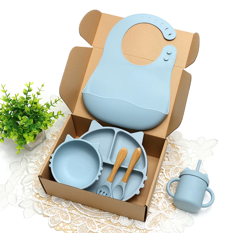 Factory BPA Free Kids Tableware Silicone Bowl Suction Plate Led Weaning Baby Eating Set Silicone Feeding Set