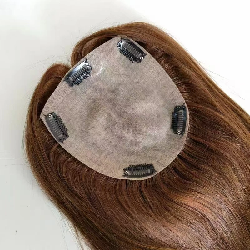 Blonde Silk Hair Topper with PU Skin Natural Front Hairline 100% Human hair Indian Straight for Women