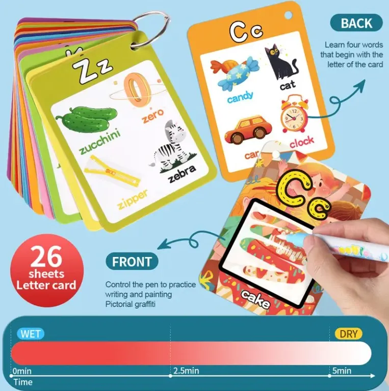 Early Educational Learning Magic Water Painting Recycle Flashcards Children 26 Letters Alphabet Graffiti Drawing Card For Kid