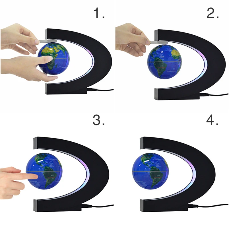 JW969 Desktop Decor Education C Shape World Map Rotating Magnetic Levitation Levitating Floating Globe
