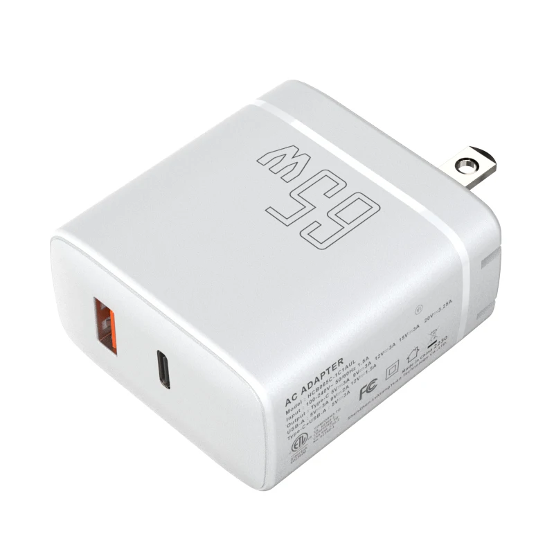 type-c port gan pd charger 65w new arrival quick charging fast travel charger qc 3.0 usb wall charger with US plug ETL FCC mark