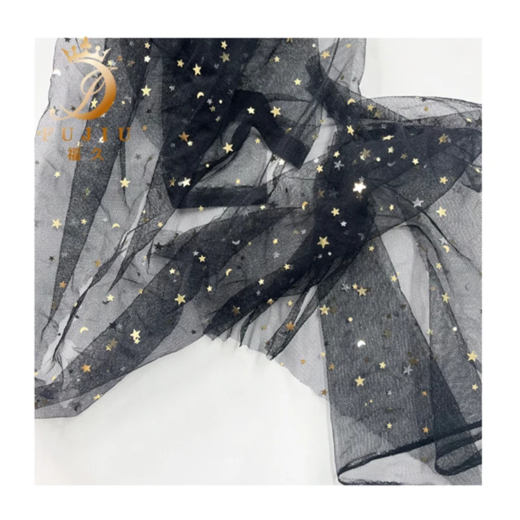 Illusion Sequin Fabric 3d Stars Moons Tulle Mesh Fabric Girls Skirt Tulle Mesh Wholesale Sequin Fabric