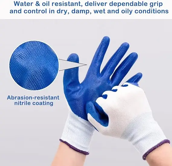 For Men and Women, Nylon Nitrile Gloves Impregnated with Rubber and Hanging Rubber Non-slip, Wear and Oil Resistant Gloves