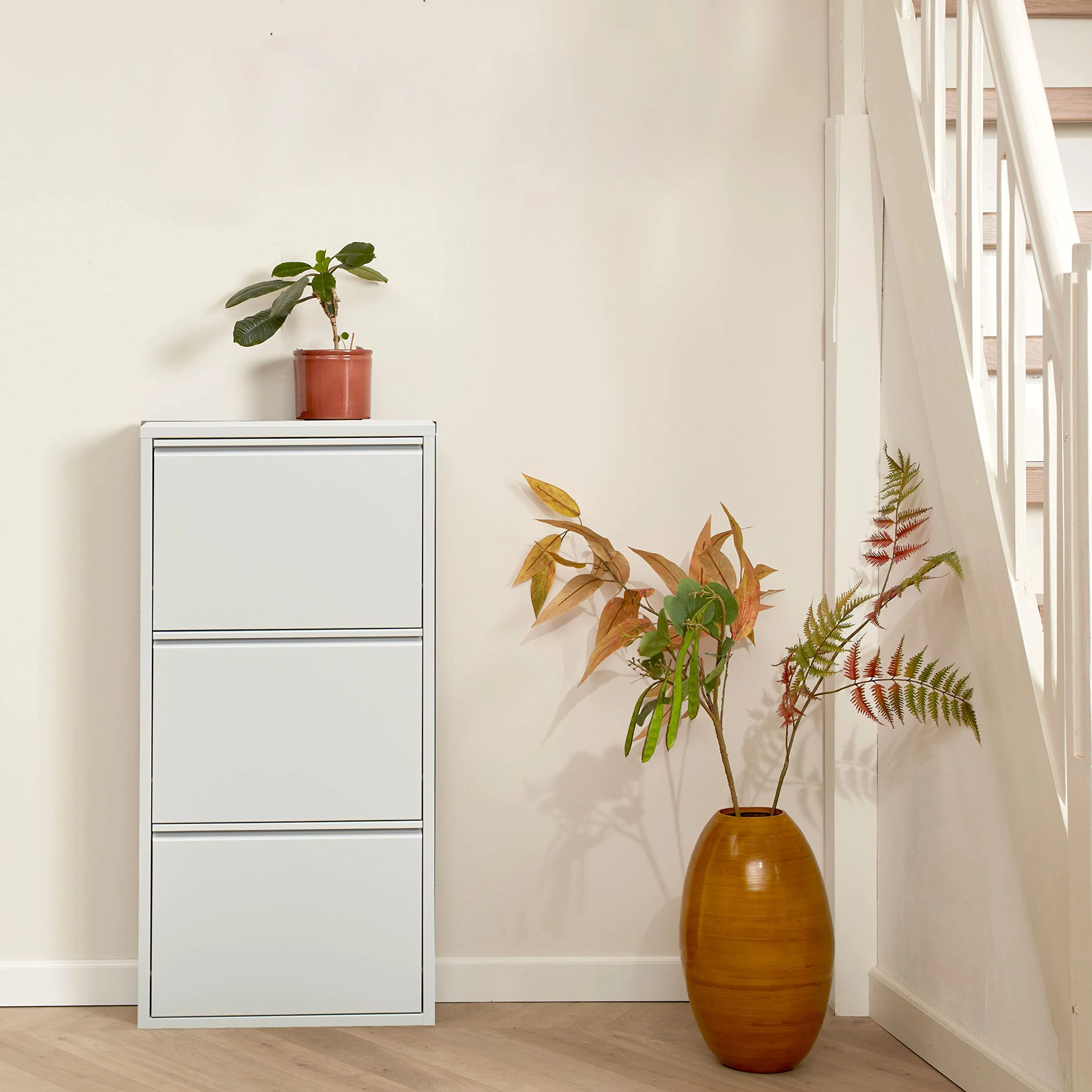 Metal Shoe Cabinet Tall Shoe Cabinet with Magnetic Cover Narrow and Wall Mounting Shoe Rack