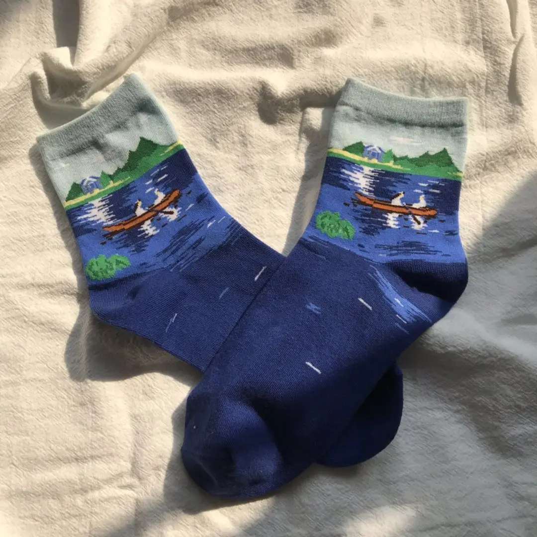 2020 New Art High Quality Stock Ready To Ship Oil Painting Starry Sky Colorful 100% Cotton Men Women Unisex Socks