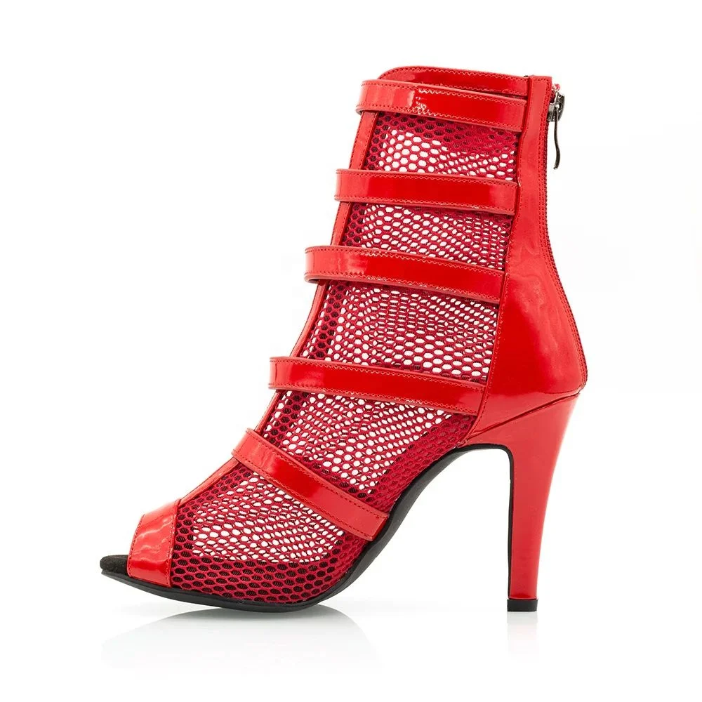 New Arrival Brand Fashion Fast Deliver Hot Selling High Heel Vegan Material Comfortable Women Red Patent Leather Dance Boots