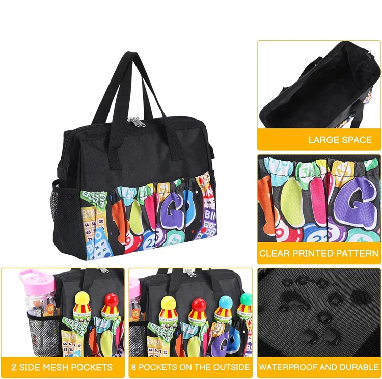 10 pocket bingo dauber bag full open crossbody custom logo loteria bingo tote bag for daubers dabbers