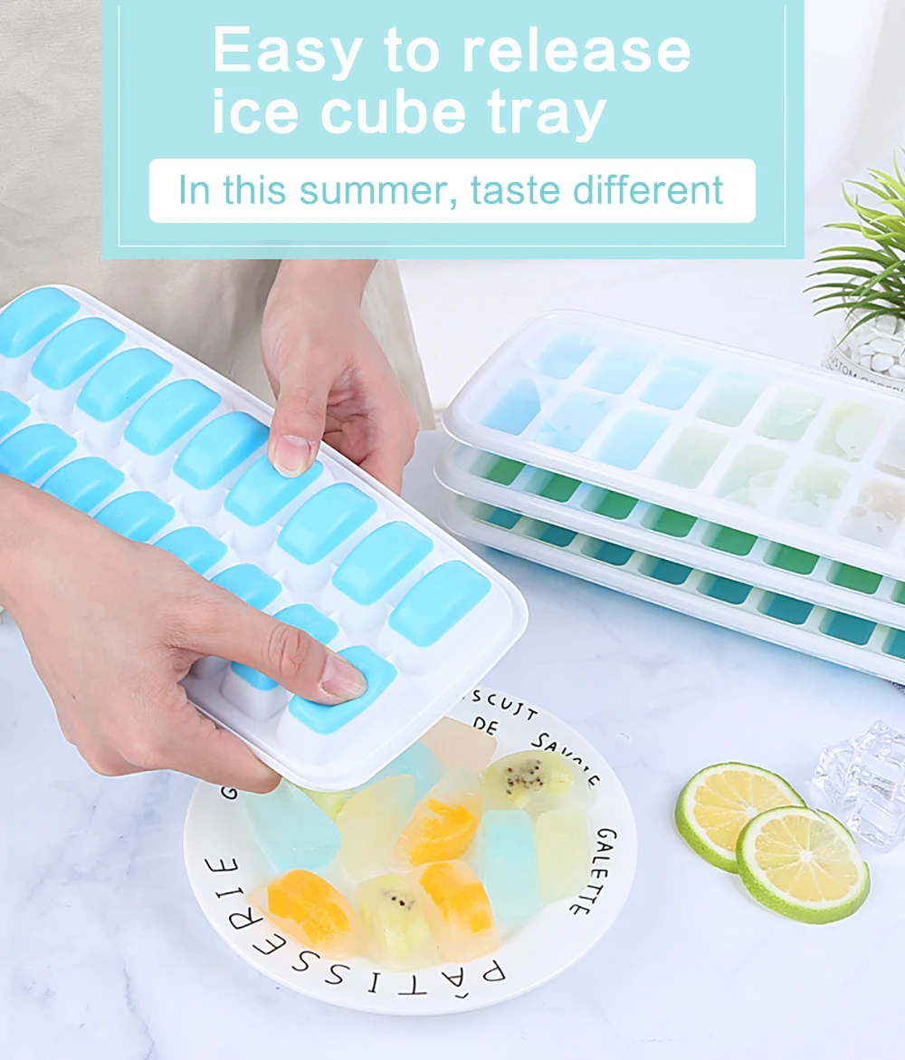 Easy Release Clear Ice Cube Trays, 16 Cube Trays Ice Maker Moulds with Removable Lids