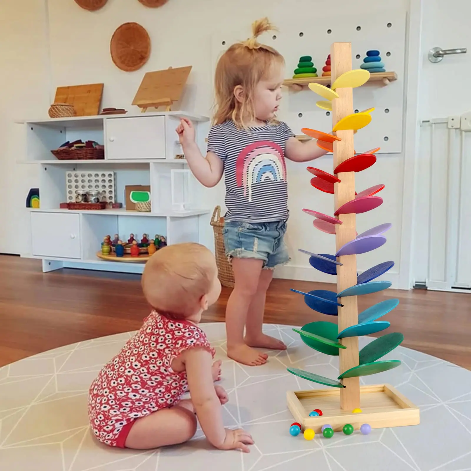 Wooden Rainbow Music Tree kit with Marble Ball Run Track Game Intelligence Wooden Baby Montessori Educational Toy for kids