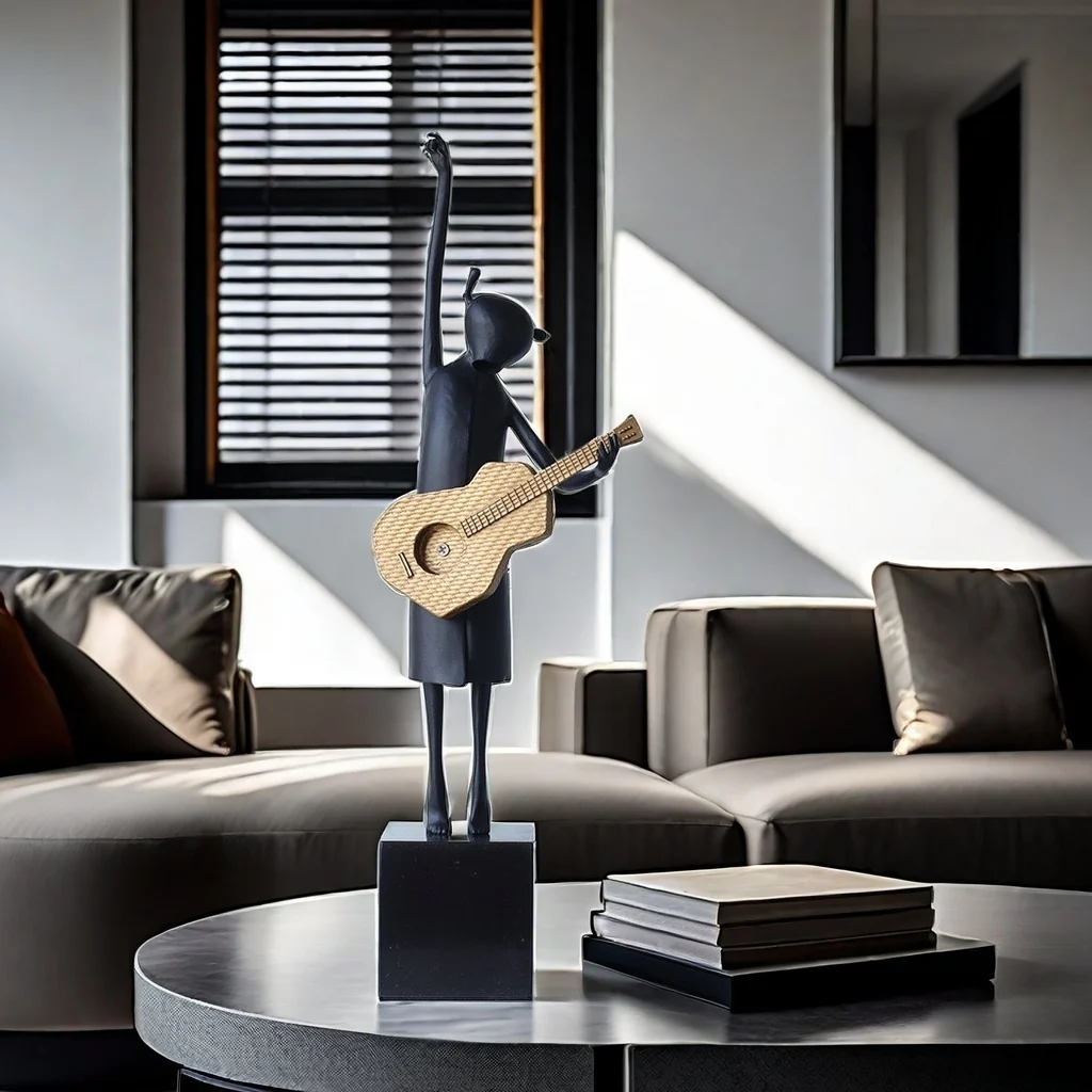 Modern art home decor cast iron antique sculpture Music Guitar abstract decorative desktop statue figure