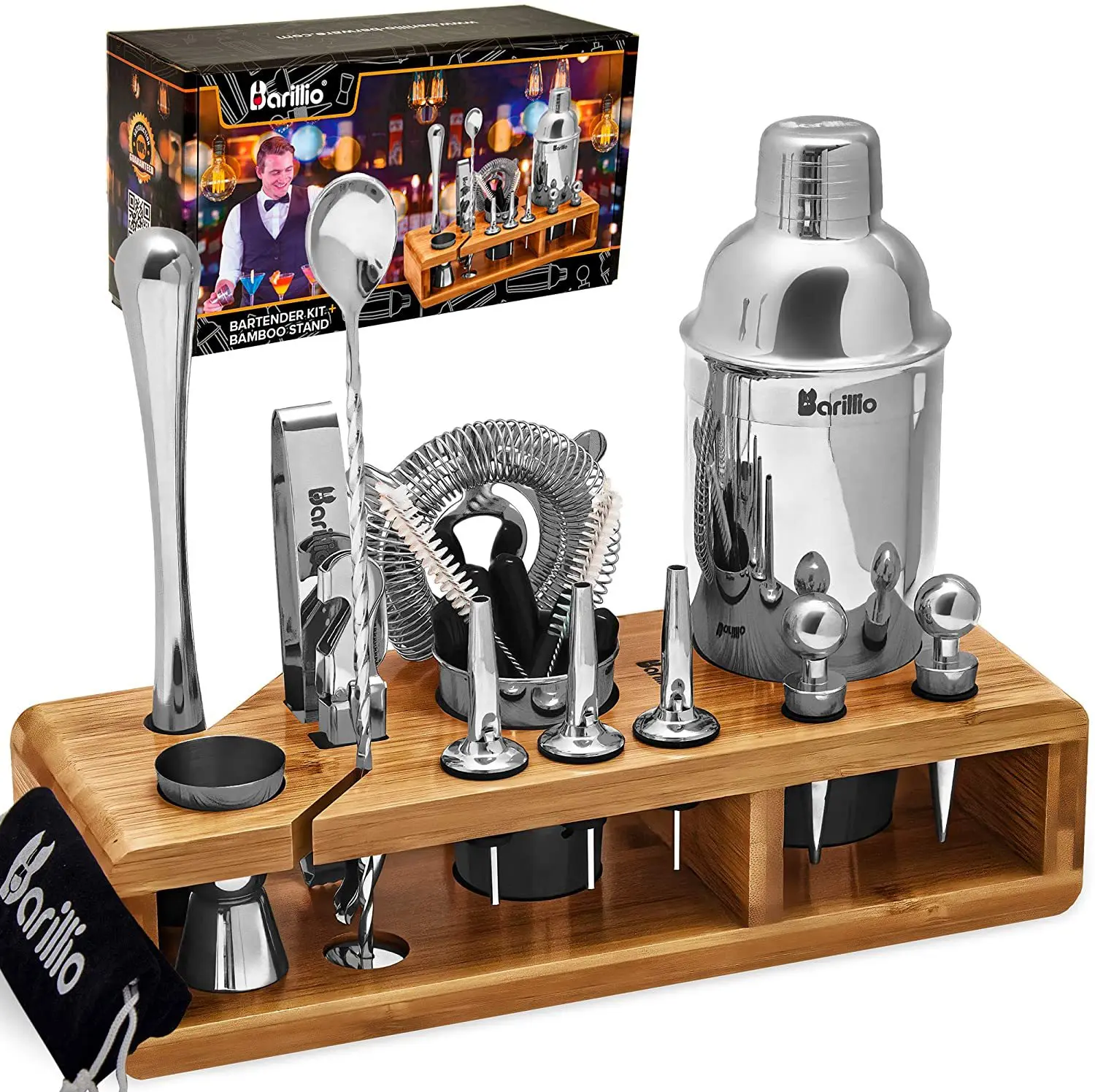 
Manufacture supply custom 23-Piece Copper kit bartender stainless with bamboo Stand 