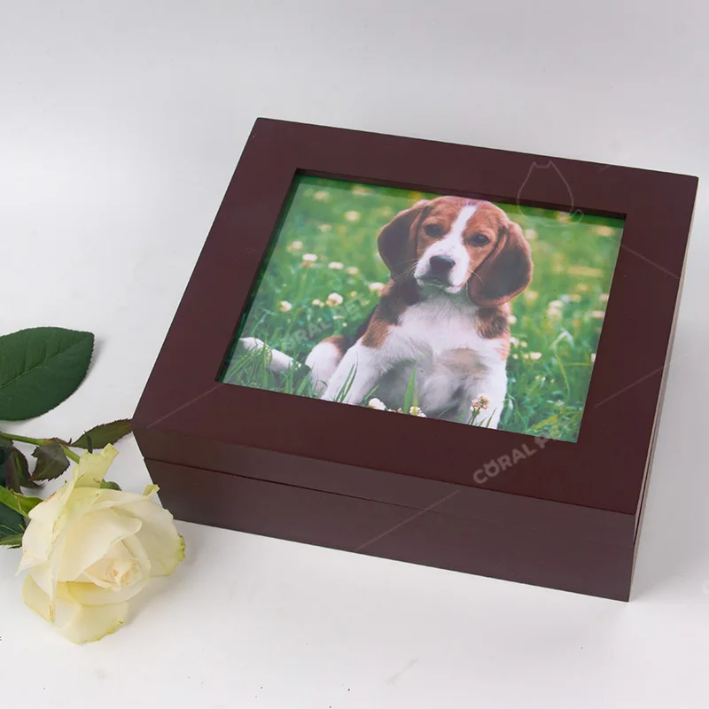 Pet ashes container Solid wooden urn wood urn box for ashes with photoframe pet urn